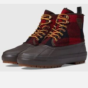 Men’s Polo Ralph Lauren Claus Leather Rob Royal Boots Red Plaid Flannel Size 8 m
